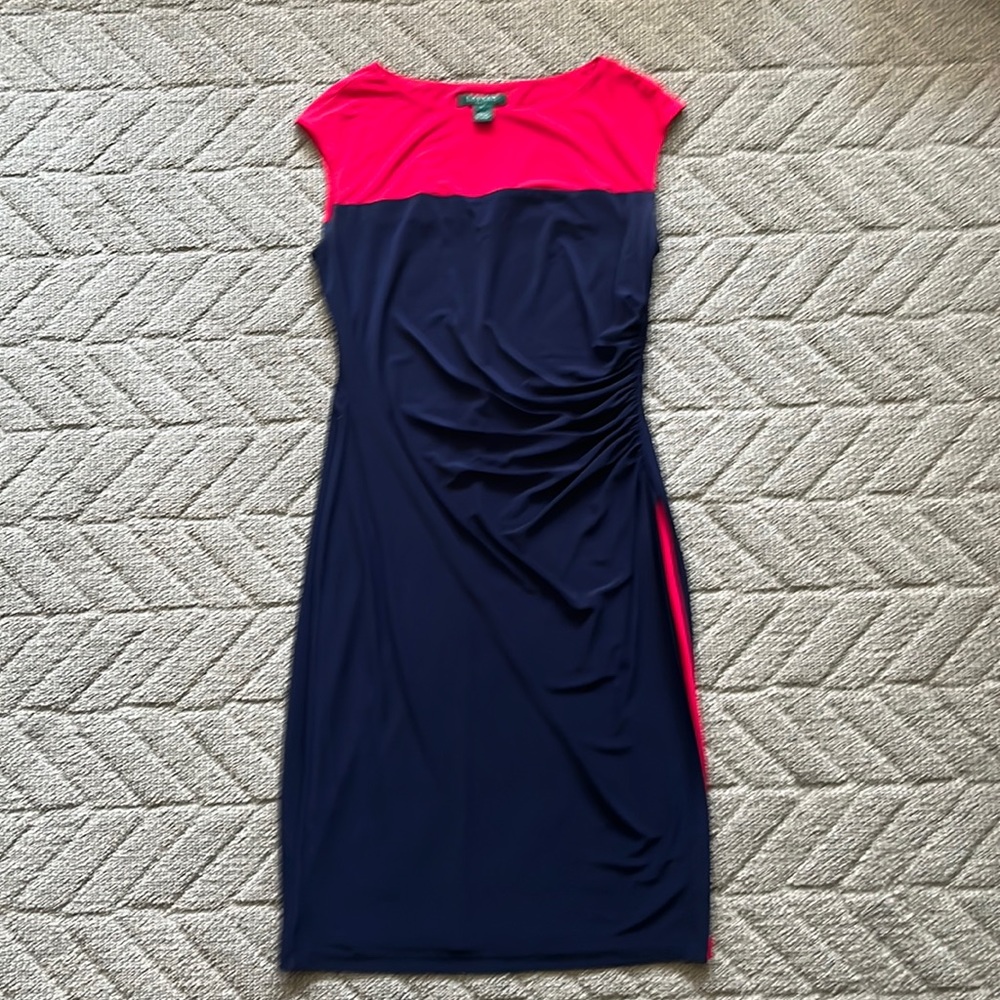 Ralph Lauren Dress, navy blue and pink. Looks great on any shape!